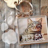 Best Cat Dad Ever Modern Custom Pet Photo Keychain at Zazzle