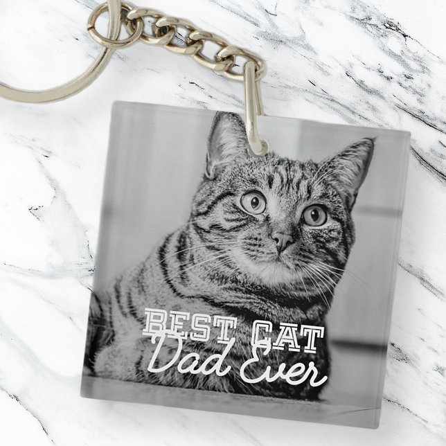 Best Cat Dad Ever Modern Custom Pet Photo Keychain (Creator Uploaded)