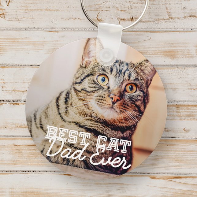 Best Cat Dad Ever Modern Custom Pet Photo Keychain (Creator Uploaded)