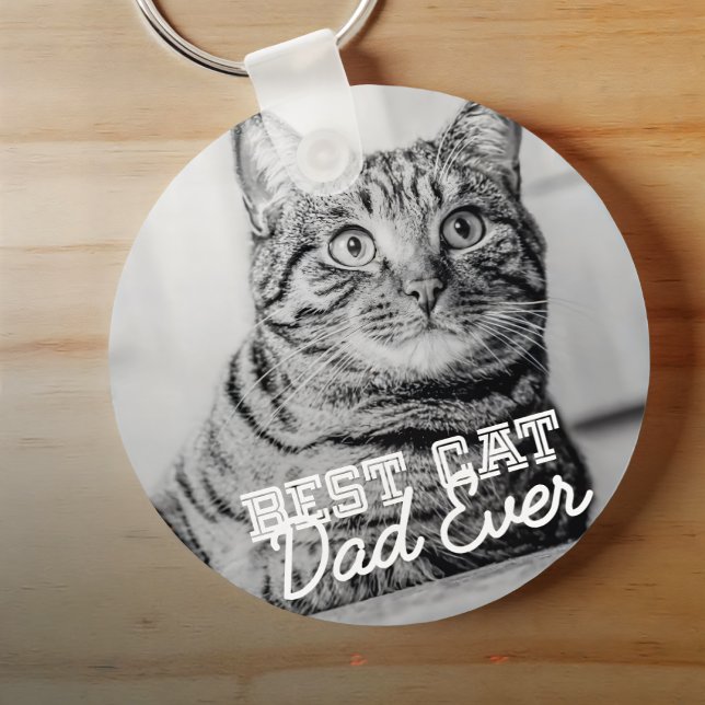Best Cat Dad Ever Modern Custom Pet Photo Keychain (Creator Uploaded)