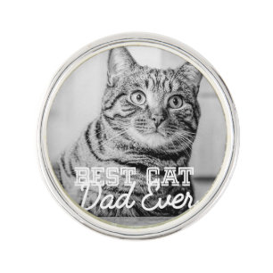 Best Cat Dad Ever Modern Custom Pet Photo Lapel Pin