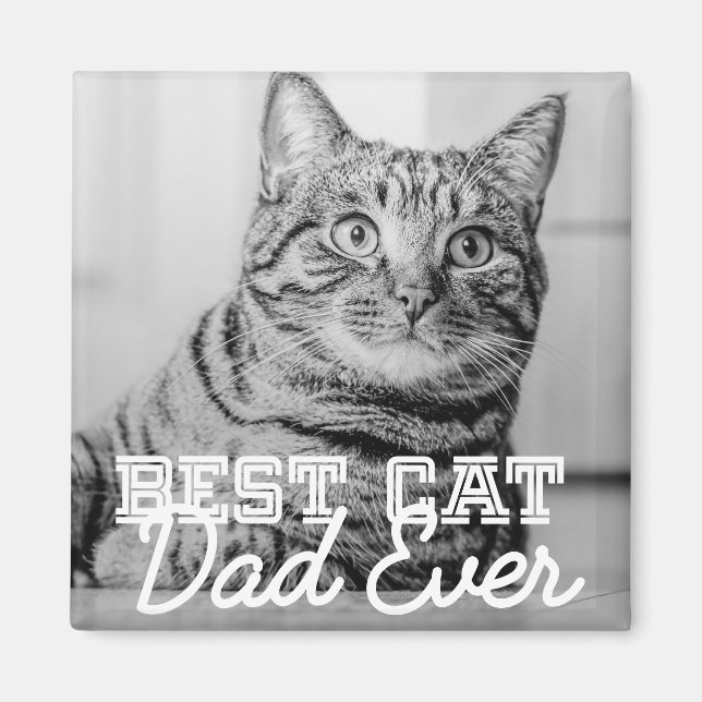 Best Cat Dad Ever Modern Custom Pet Photo Magnet (Front)