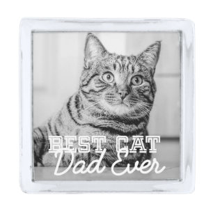 Best Cat Dad Ever Modern Custom Pet Photo Silver Finish Lapel Pin