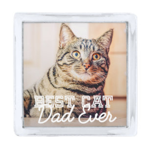 Best Cat Dad Ever Modern Custom Pet Photo Silver Finish Lapel Pin