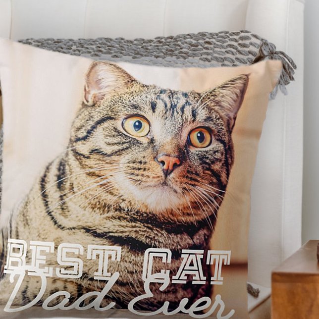Best Cat Dad Ever Modern Custom Pet Photo Throw Pillow (Creator Uploaded)
