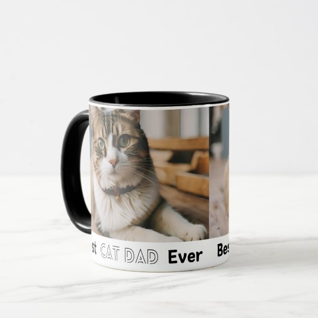 Best Cat Dad Ever Modern Custom Photo and Cat Name Mug (Front Left)