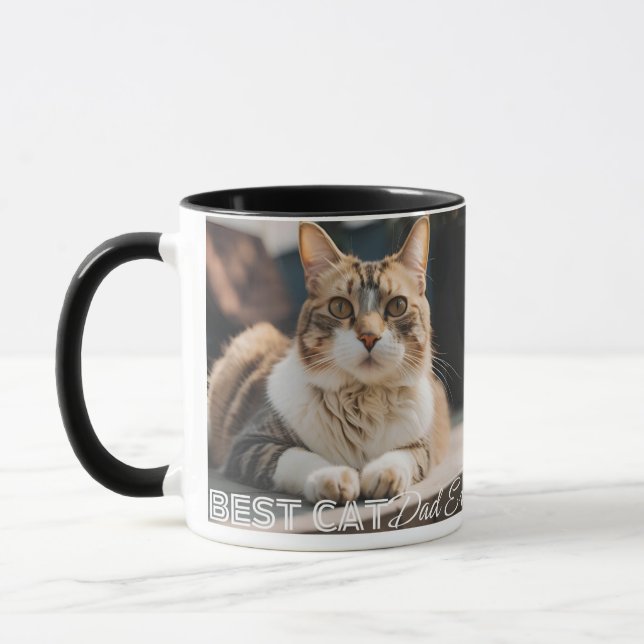Best Cat Dad Ever Modern Custom Photo and Cat Name Mug (Left)