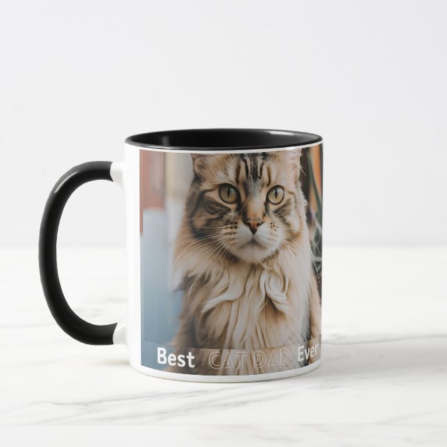 Best Cat Dad Ever Modern Custom Photo and Cat Name Mug (Left)