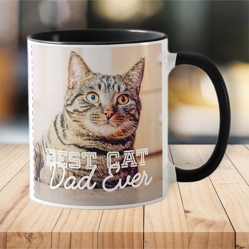 Best Cat Dad Ever Modern Custom Photo and Cat Name Mug
