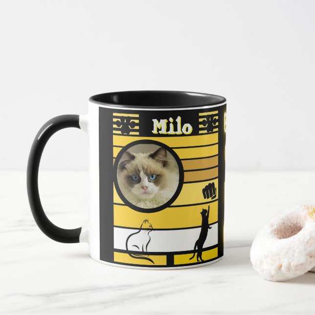Best Cat Dad Ever Modern Custom Photo and Cat Name Mug (With Donut)