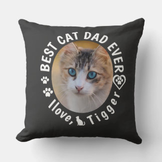 Best Cat Dad Ever Modern Custom Photo and Cat Name Throw Pillow
