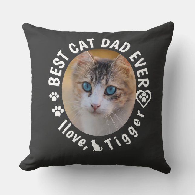 Best Cat Dad Ever Modern Custom Photo and Cat Name Throw Pillow (Front)