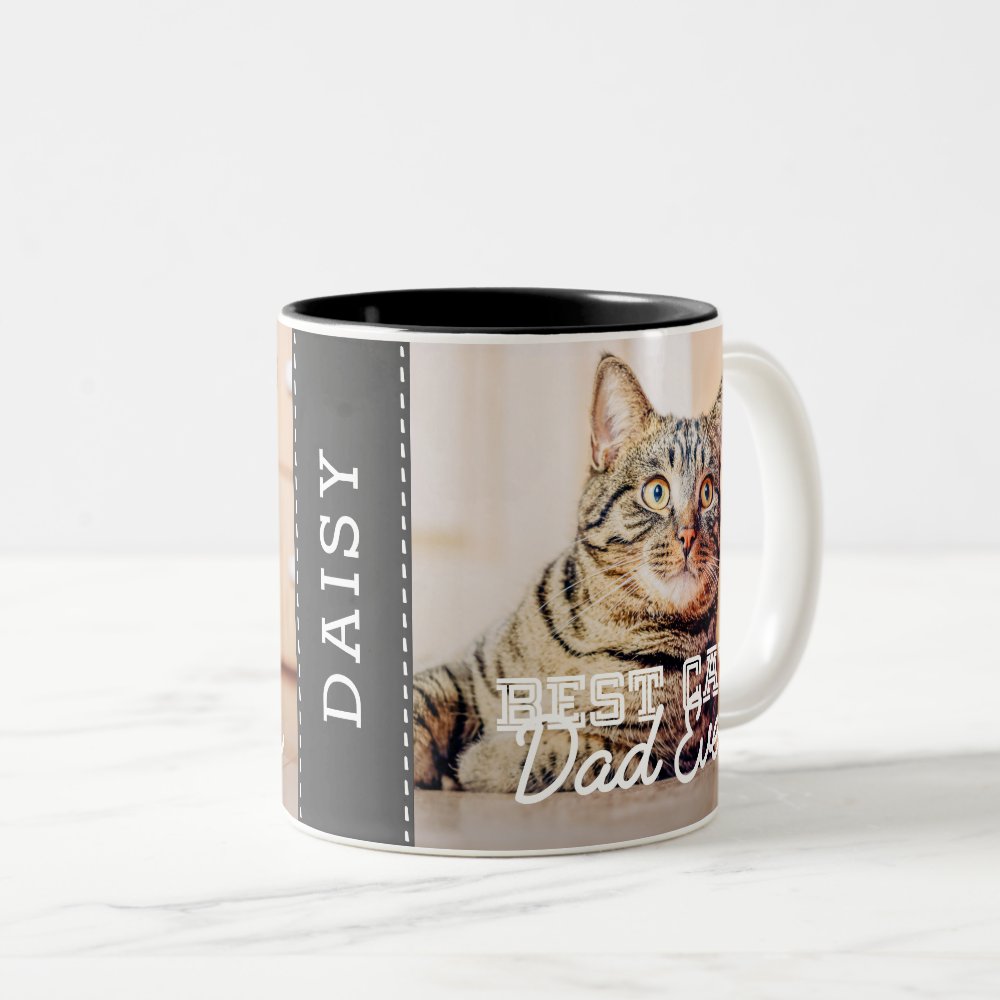 Disover Best Cat Dad Ever Modern Custom Photo and Cat Name Two-Tone Coffee Mug