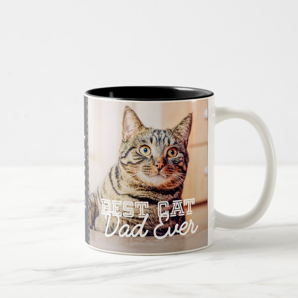Discover Best Cat Dad Ever Modern Custom Photo and Cat Name Two-Tone Coffee Mug