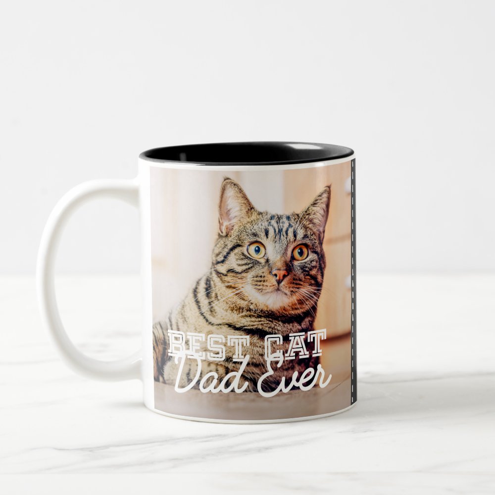 Discover Best Cat Dad Ever Modern Custom Photo and Cat Name Two-Tone Coffee Mug