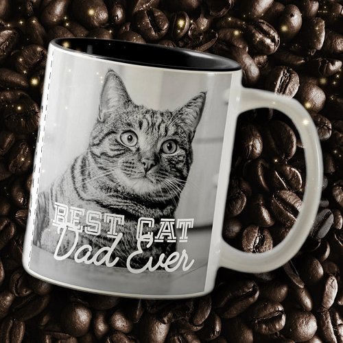 Best Cat Dad Ever Modern Custom Photo and Cat Name Two_Tone Coffee Mug