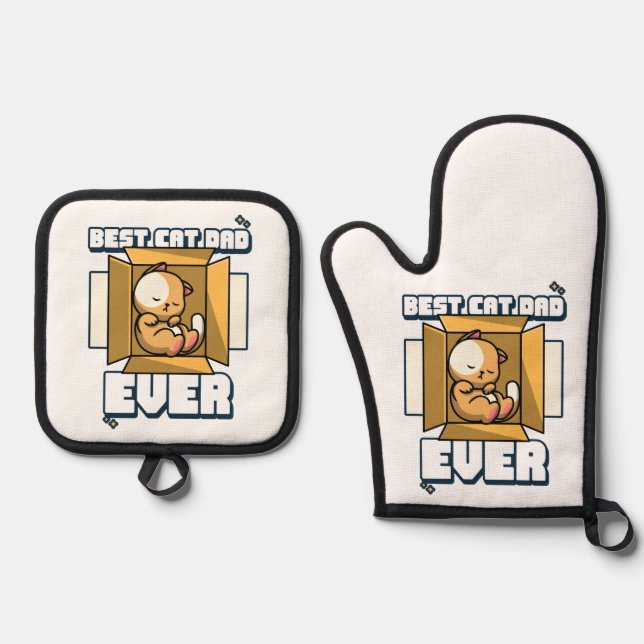 Best Cat Dad Ever Oven Mitt & Pot Holder Set (Front)