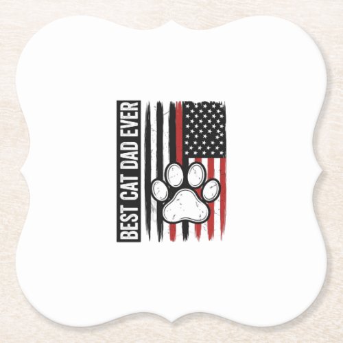 Best Cat Dad Ever Patriotic Paw Flag Design_1 Paper Coaster