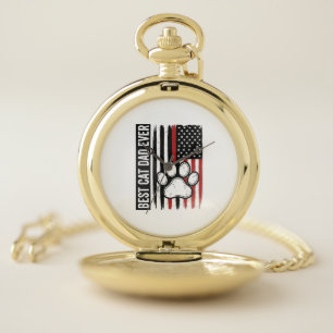 Best Cat Dad Ever Patriotic Paw Flag Design_1 Pocket Watch