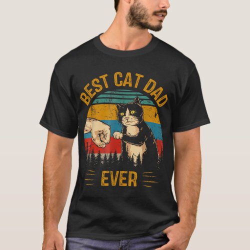 Best Cat Dad Ever Paw Fist Bump Fit Vintage Retro  T_Shirt