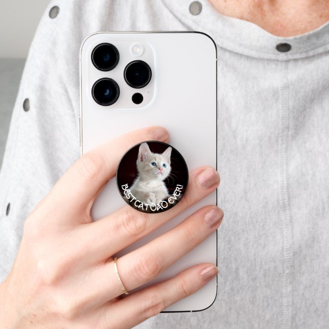 Best Cat Dad Ever Personalized Photo PopSocket (Hand)