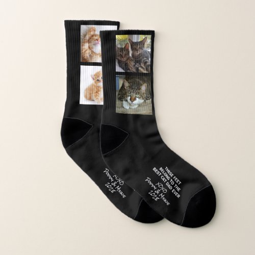 Best Cat Dad Ever Personalized Photos Black Socks