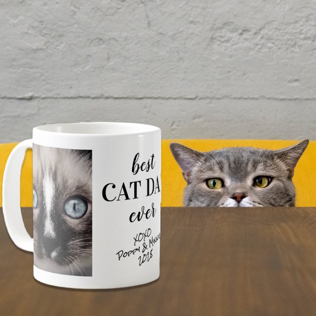 Best Cat Dad Ever Personalized Photos Coffee Mug (Celebrate the best cat dad ever with a custom photo mug)