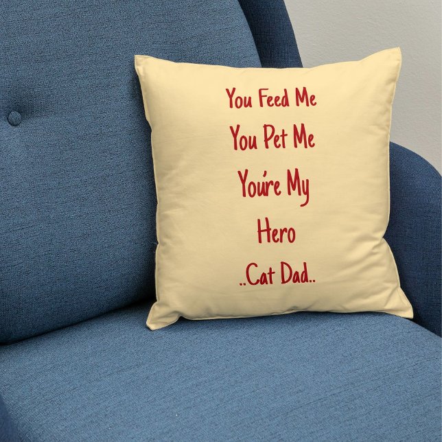 Best Cat Dad Ever Personalized Red Beige Cute Gift Throw Pillow (Creator Uploaded)