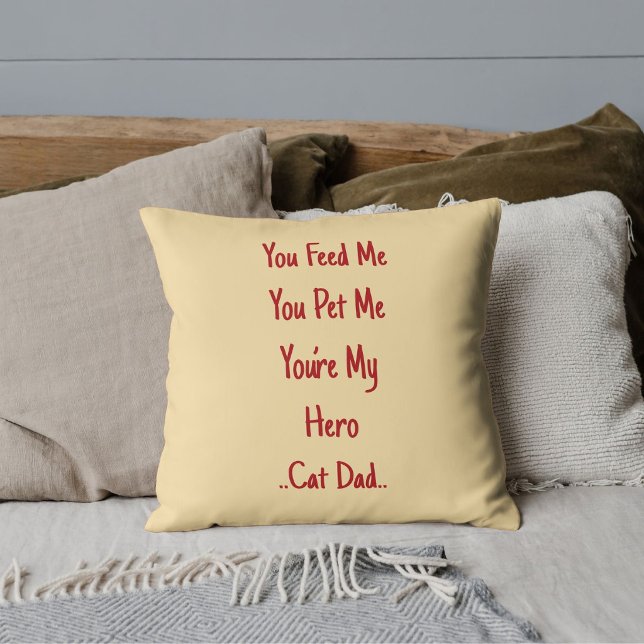 Best Cat Dad Ever Personalized Red Beige Cute Gift Throw Pillow (Creator Uploaded)