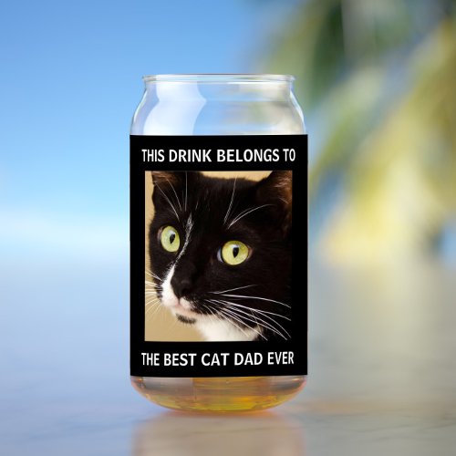 Best Cat Dad Ever Photo Black  Can Glass