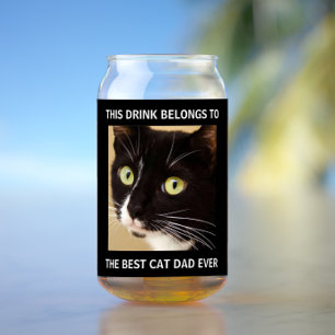 Best Cat Dad Ever Photo Black  Can Glass