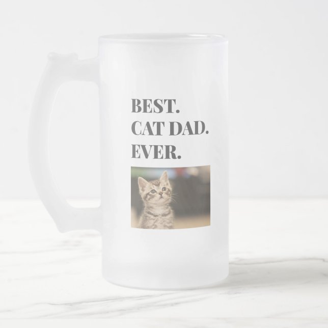 Best Cat Dad Ever Photo Frosted Glass Beer Mug (Left)