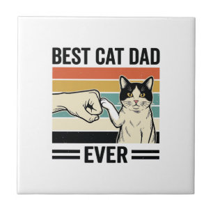 Best Cat Dad Ever Retro Cat Fist Bump Shirt_1 Ceramic Tile