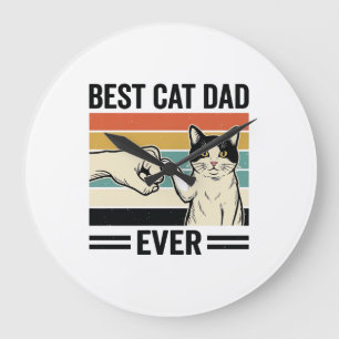 Best Cat Dad Ever Retro Cat Fist Bump Shirt_1 Large Clock