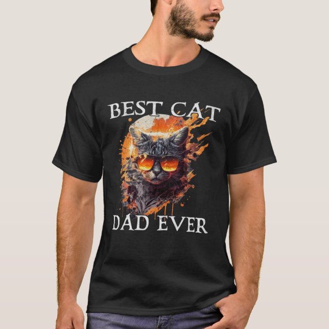Best Cat Dad Ever Retro Grunge Cat Owner Cat T-Shirt (Front)