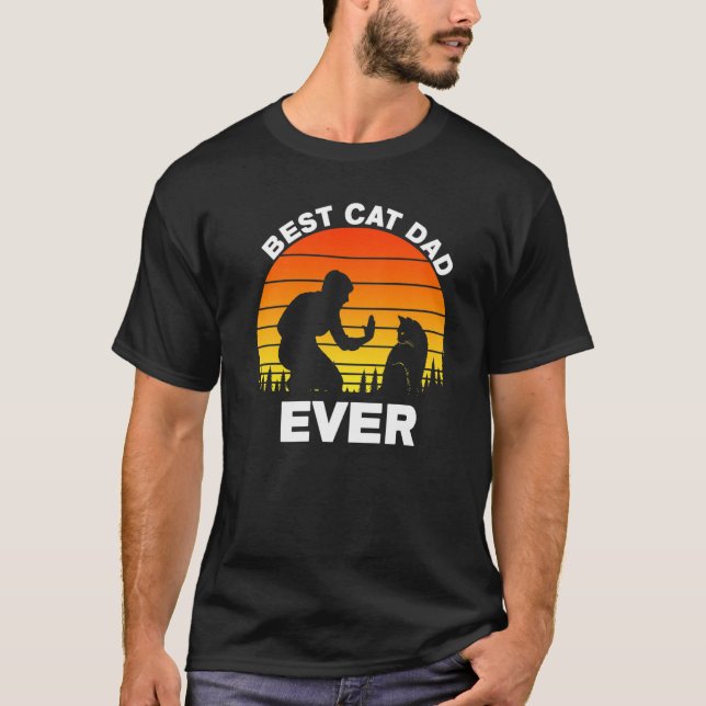 Best Cat Dad Ever Retro Sunset T-Shirt (Front)