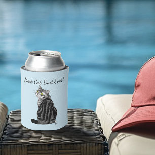 Best Cat Dad Ever Silver Tabby Father's Day Can Cooler
