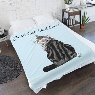 Best Cat Dad Ever Silver Tabby Father's Day Fleece Blanket