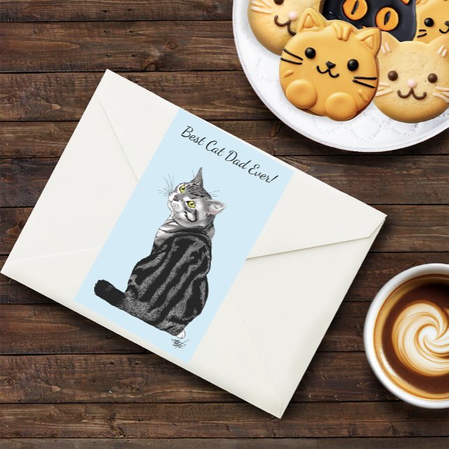 Best Cat Dad Ever Silver Tabby Father's Day Rectangular Sticker (Creator Uploaded)