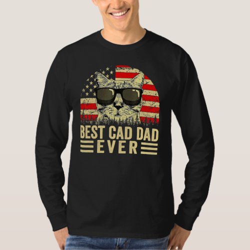 Best Cat Dad Ever Us Flag Vintage  Cat Fathers Day T_Shirt