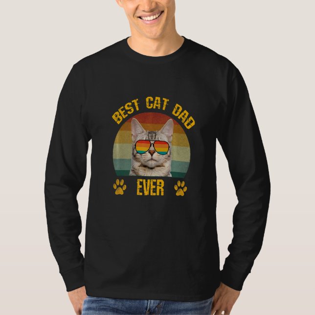 Best Cat Dad  Papa Cat With Retro Sunglasses Fathe T-Shirt (Front)