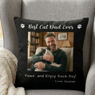 Best Cat Dad Paws Pet Photo Black Throw Pillow