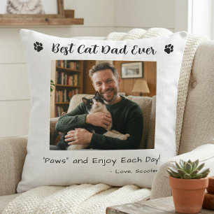Best Cat Dad Paws Pet Photo White Throw Pillow