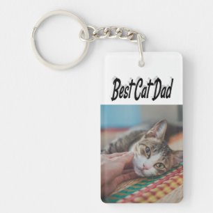 Best Cat Dad Photo Black text Keychain