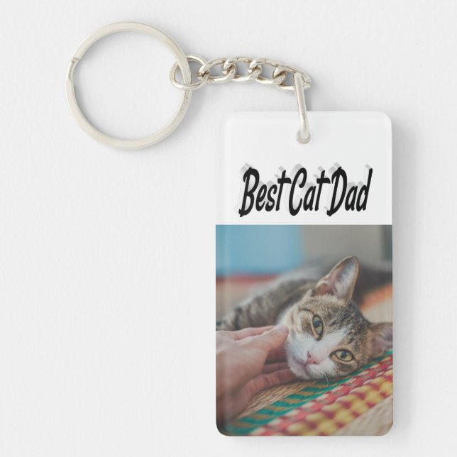Best Cat Dad Photo Black text   Keychain (Front)