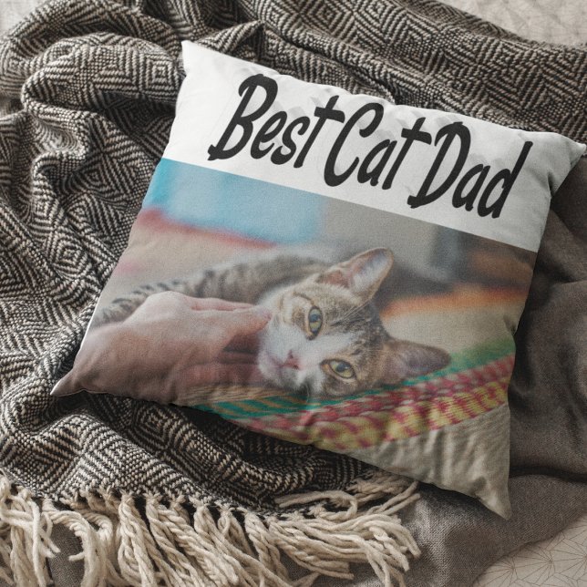 Best Cat Dad Photo Black  text Throw Pillow (Creator Uploaded)