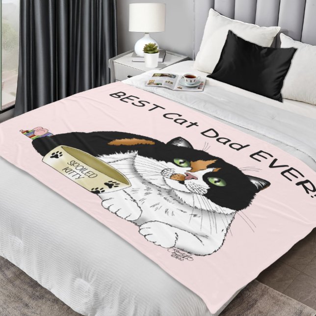 Best Cat Dad Spoiled Calico Father’s Day Pink Fleece Blanket (Creator Uploaded)