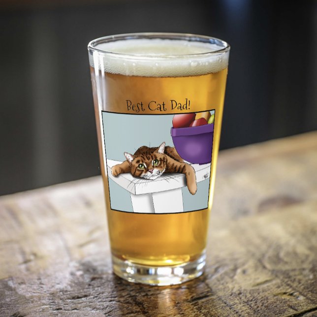 Best Cat Dad Sweet Tabby Cat Father’s Day Green Glass (Creator Uploaded)