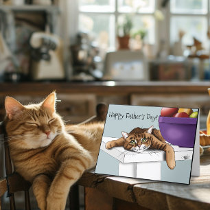 Best Cat Dad Sweet Tabby Cat Father’s Day Green Letterpress Thank You Card