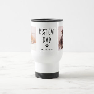 Best Cat Dad   Two Photo Handwritten Text Travel Mug